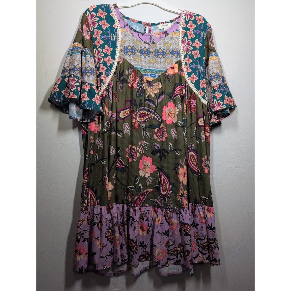 Umgee Women's‎ Multicolor Boho Floral Print Dress Size Large